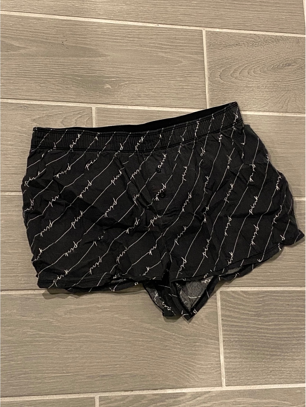 PINK Black Sleepwear Shorts with White Script Logo